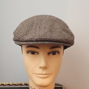 WONDERFUL FASHION BROWN & TAN WOOL BLEND PAPERBOY CAP SZ L/XL